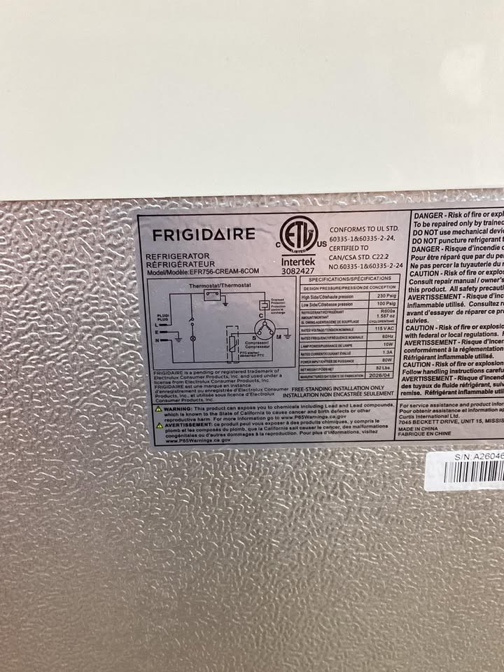 Frigidaire 7.5 cu. ft. Mini Fridge in Cream with Rounded Corners and Top Freezer