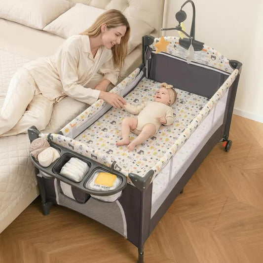 INFANS 5 in 1 Portable Playard, Larger Size Baby Bassinet Bedside Sleeper, Diaper Changer, Foldable Bedside Crib