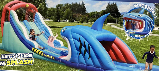 Happy Hop Double Slide Shark Attack Inflatable Water Slide