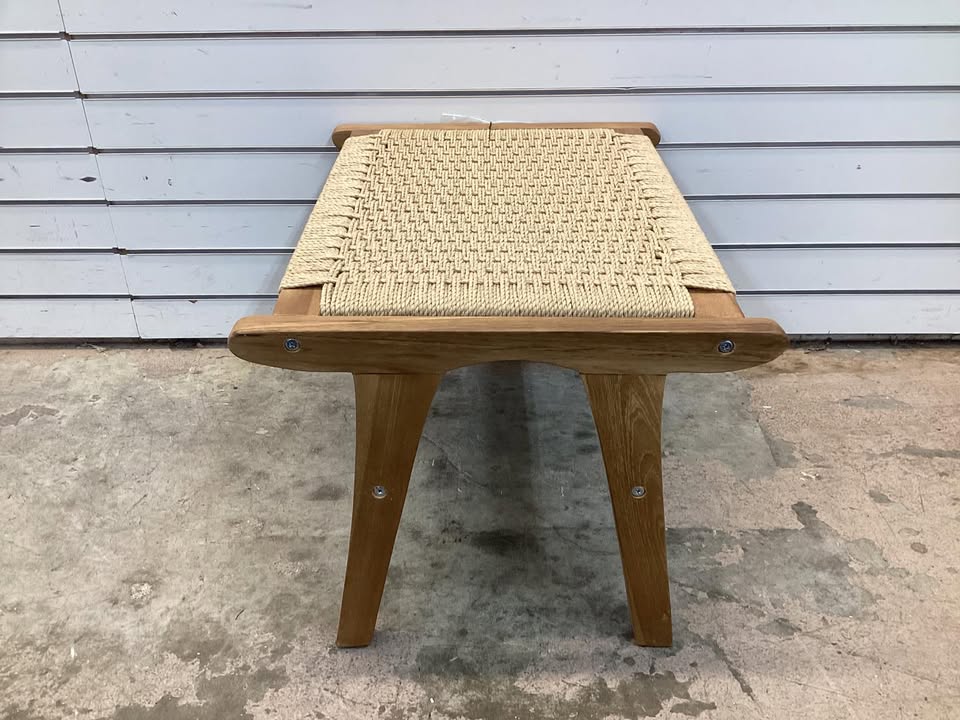 Teak Wood Ottoman Footstool with Braided Rope for Living Room