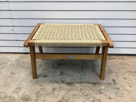 Teak Wood Ottoman Footstool with Braided Rope for Living Room