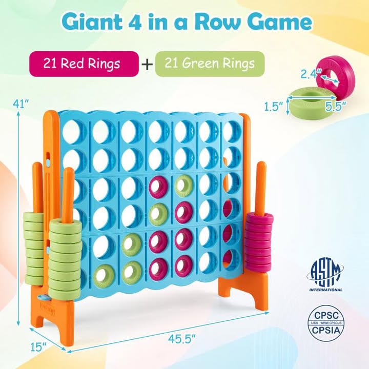 Jumbo 4-to-Score Game Set for Kids and Adults 3.5FT Tall by 4FT Wide Oversized Family Fun Game
