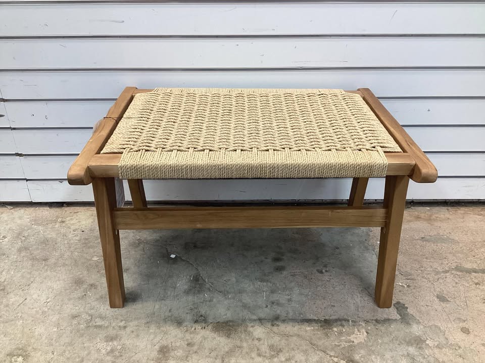 Teak Wood Ottoman Footstool with Braided Rope for Living Room