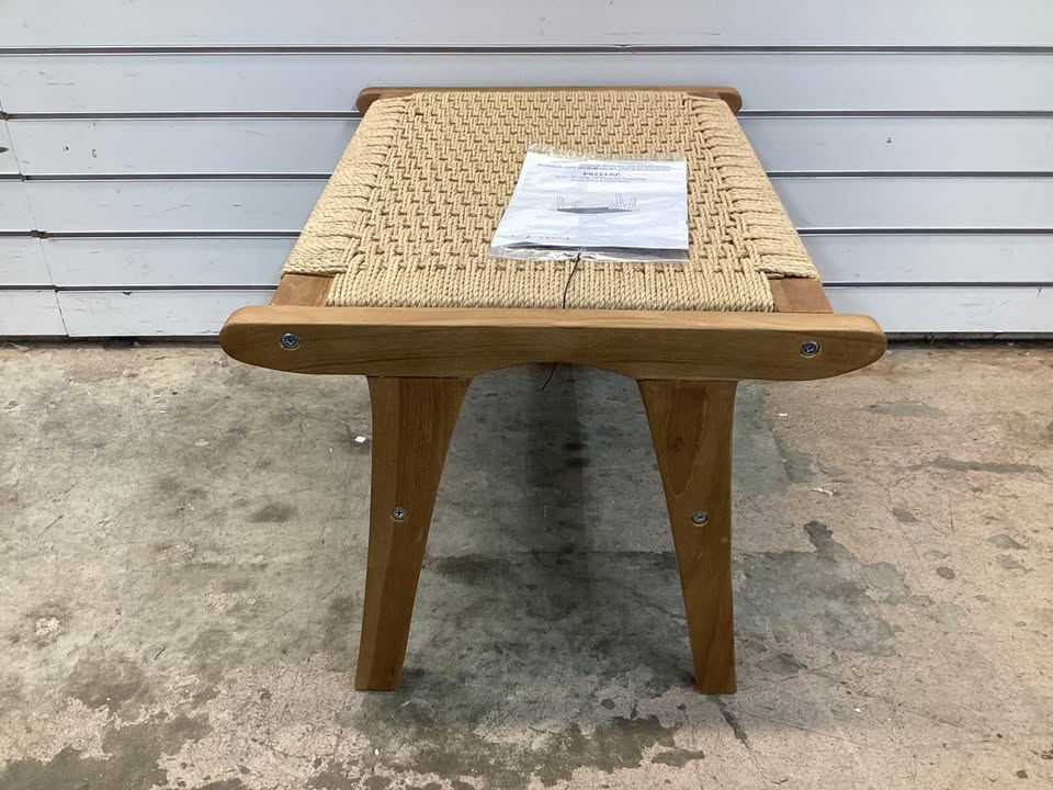 Teak Wood Ottoman Footstool with Braided Rope for Living Room