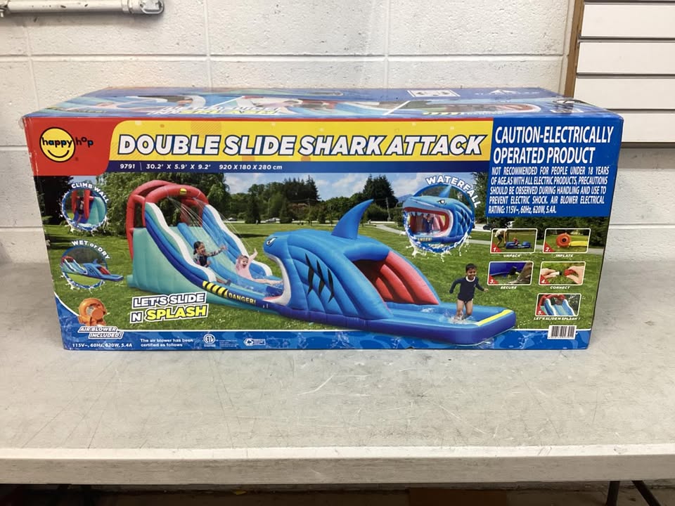 Happy Hop Double Slide Shark Attack Inflatable Water Slide