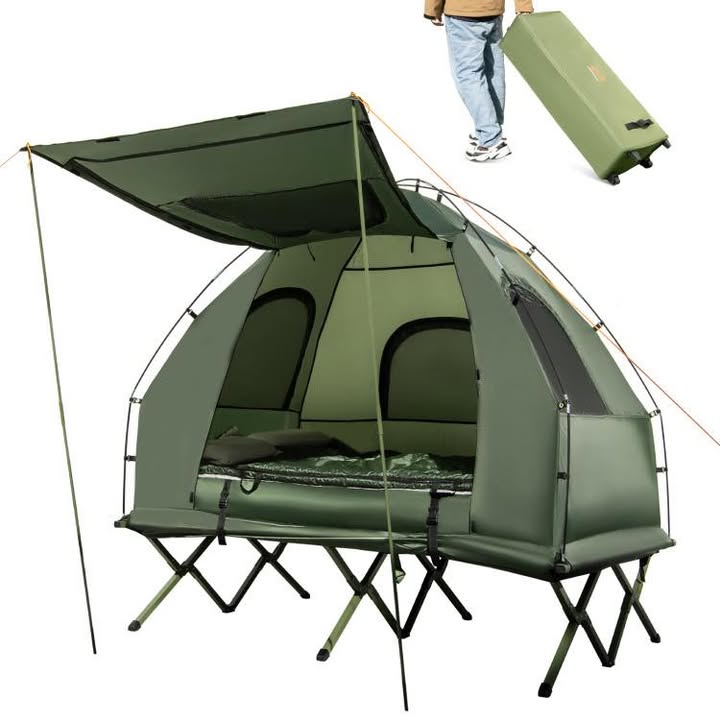 2-Person Foldable Outdoor Camping Tent Cot with Air Mattress
