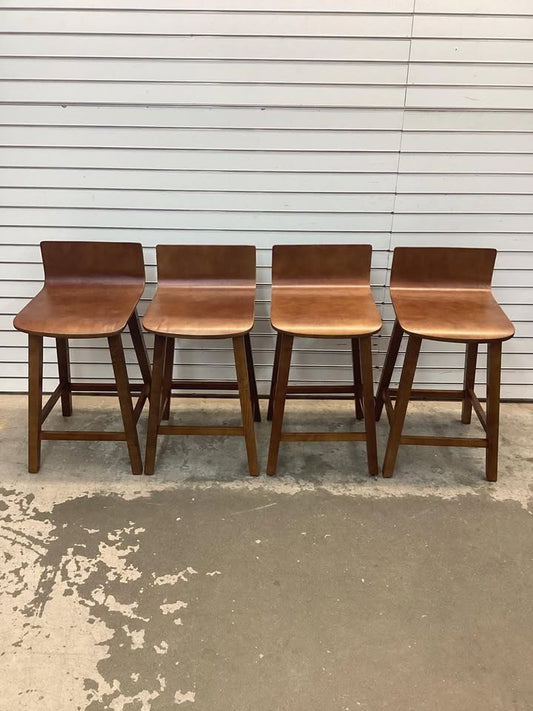 Costway 24.5" Counter Height Bar Stools Set of 4 with Footrest Solid Rubber Wood Legs Walnut