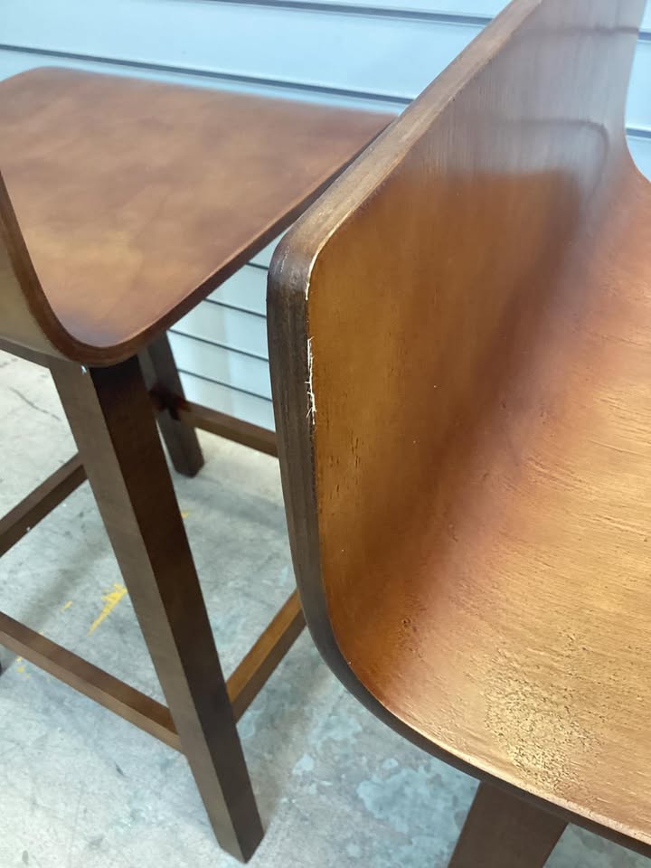 Costway 24.5" Counter Height Bar Stools Set of 4 with Footrest Solid Rubber Wood Legs Walnut