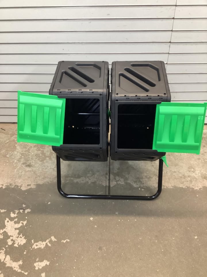 Costway Dual Chamber Garden Compost Tumbler with Sliding Doors