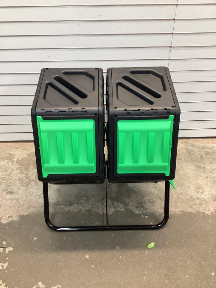 Costway Dual Chamber Garden Compost Tumbler with Sliding Doors