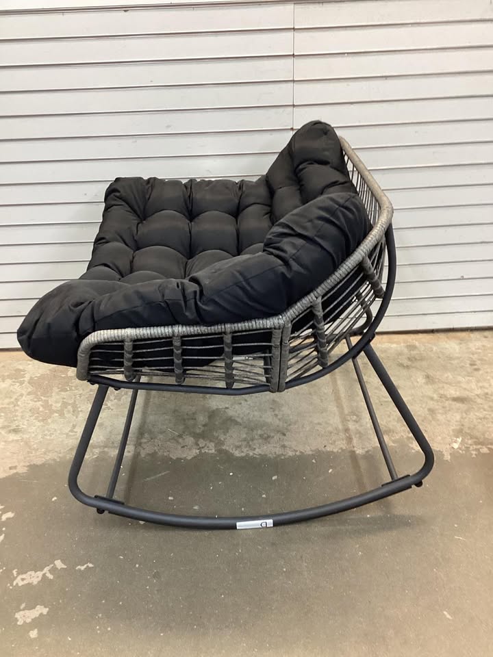 Costway Outdoor Papasan Rocking Chair with Thick Cushion and Pads