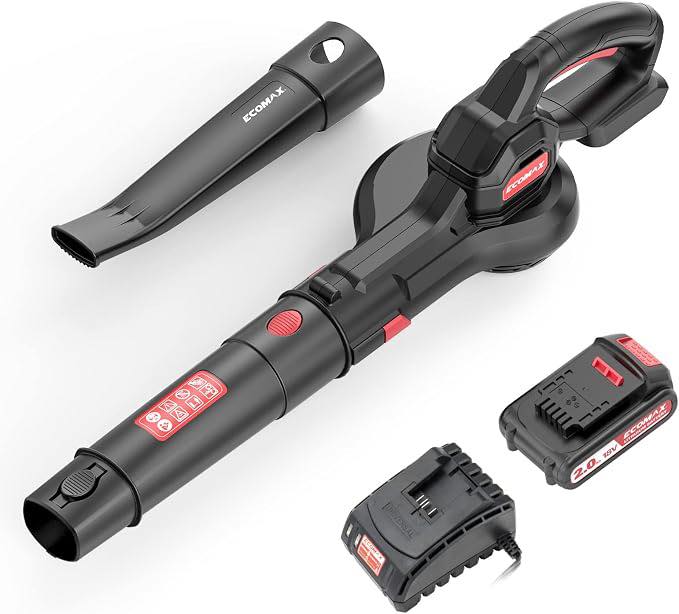 ECOMAX Leaf Blower Cordless, 18V Leaf Blower with 2Ah Battery and Charger
