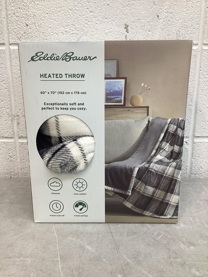 Eddie Bauer Reversible Plaid Heated Plush Throw Blanket, 60"x70"