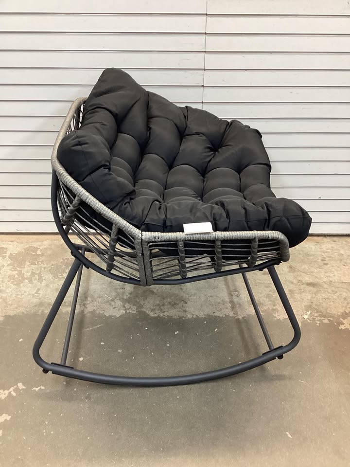 Costway Outdoor Papasan Rocking Chair with Thick Cushion and Pads