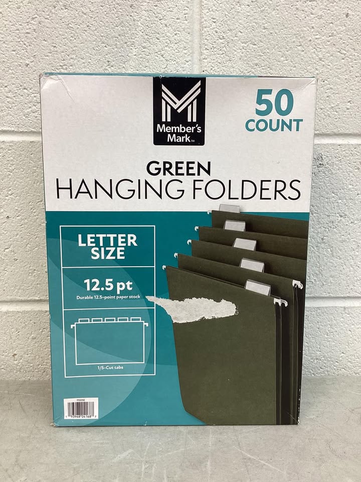 Member's Mark Hanging File Folders, Letter, 1/5-Cut Tabs, Green, 50/Box