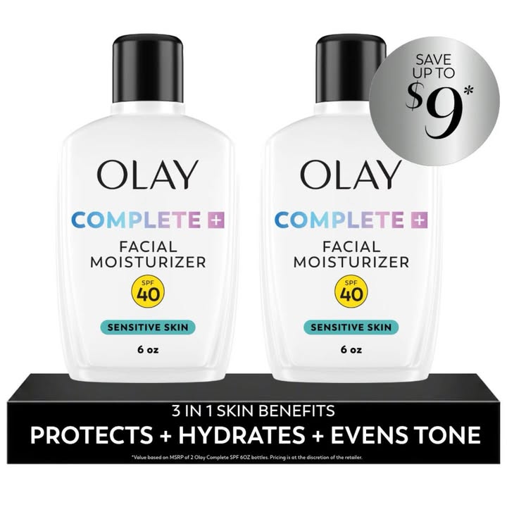 Olay Complete + Sensitive Moisturizer, SPF 40, 6 fl. Oz., 2 pk.