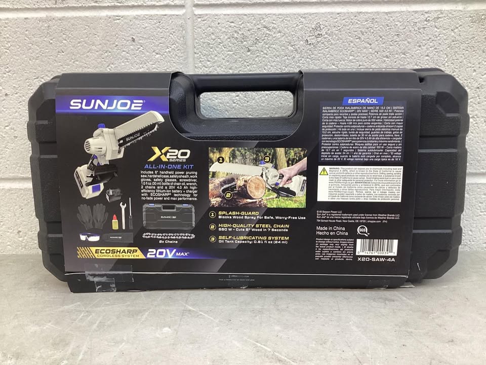 Sun Joe 20V Cordless Handheld Chainsaw & Pruning Saw, 6", 4.0Ah Battery & Charger Included