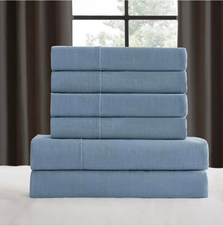 Member's Mark Washed Cotton Textured Sheet Set Blue Size Queen