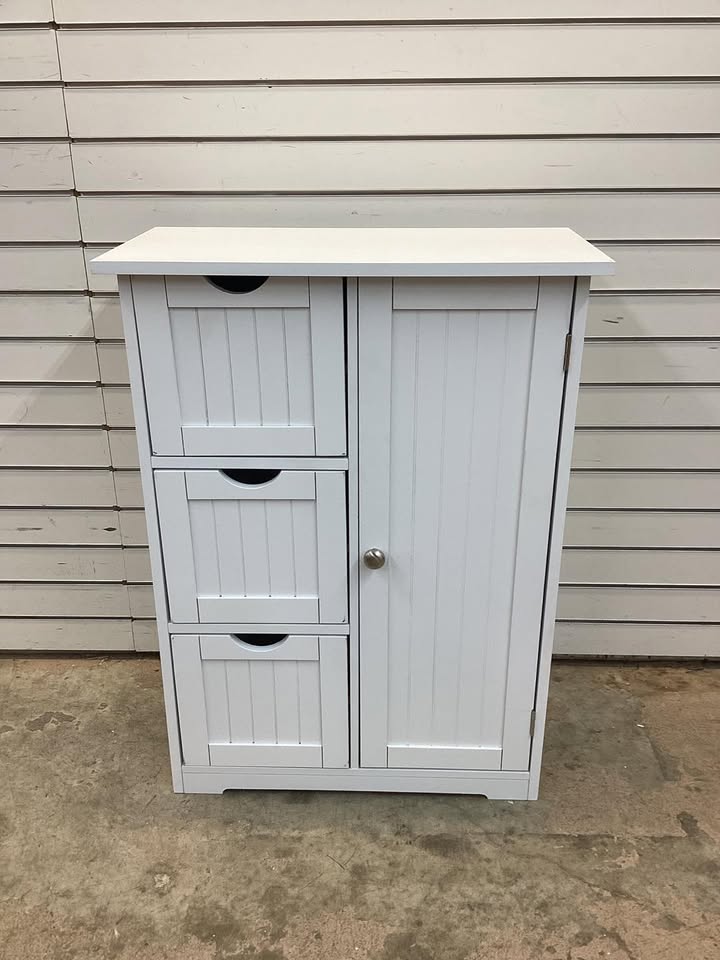 Costway Bathroom Floor Cabinet Side Storage with 3 Drawers and 1 Cupboard