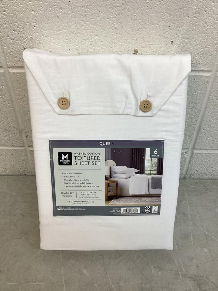 Member's Mark Washed Cotton Textured Sheet Set White Size Queen