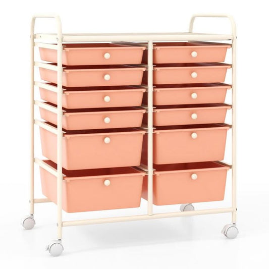 12-Drawer Rolling Storage Cart with Removable Drawers and Lockable Wheels