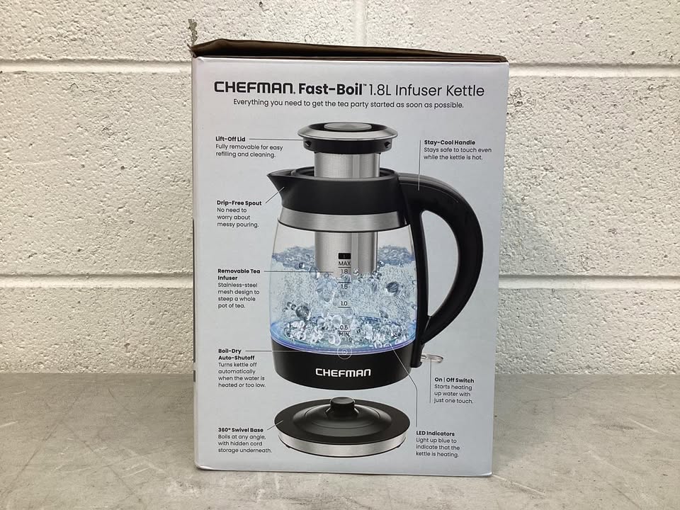 Chefman Fast-Boil 1.8L Electric Kettle, 1500W with Removable Tea Infuser