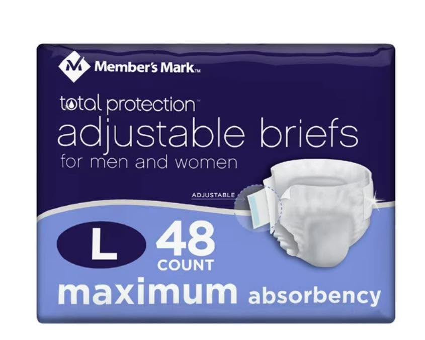 Member's Mark Total Protection Unisex Briefs Size Large 48Ct