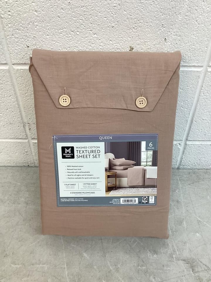 Member's Mark Washed Cotton Textured Sheet Set Brown Size Queen