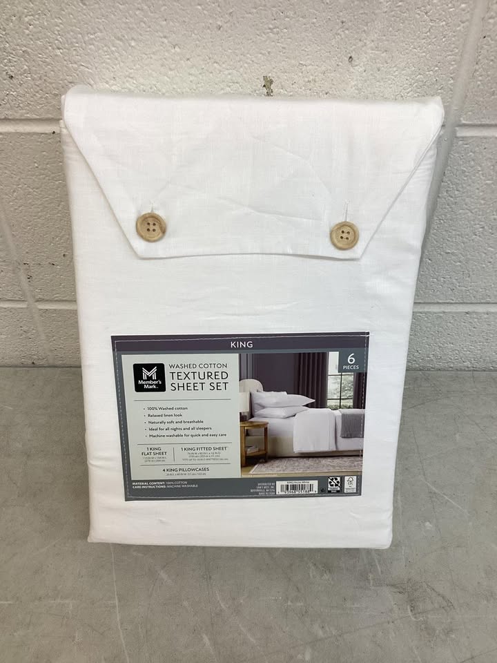 Member's Mark Washed Cotton Textured Sheet Set White Size King