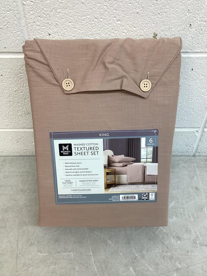 Member's Mark Washed Cotton Textured Sheet Set Brown Size King