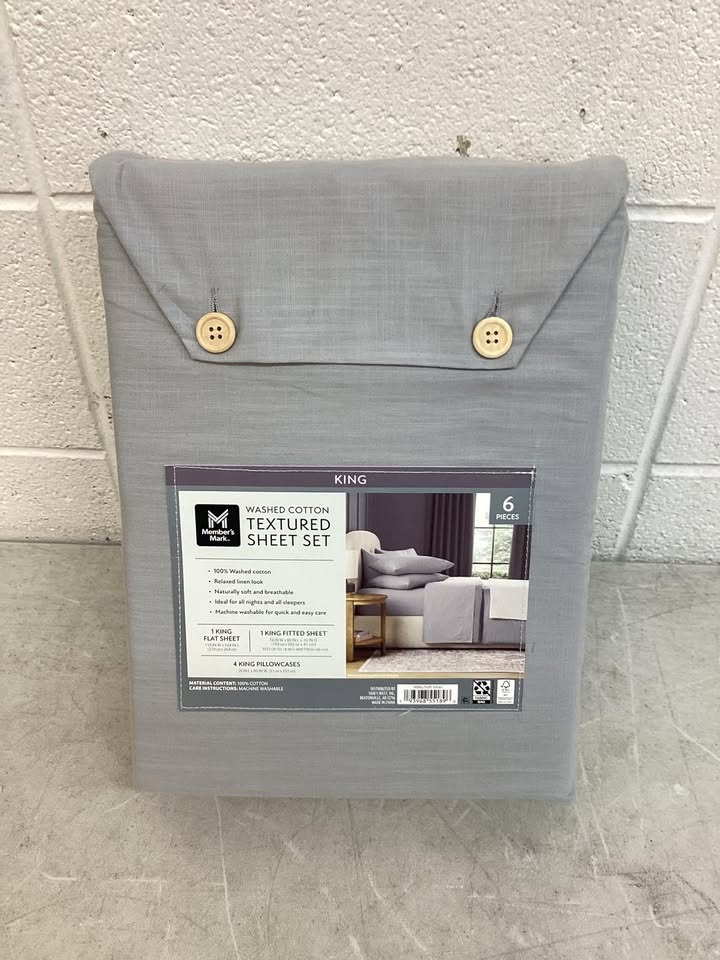 Member's Mark Washed Cotton Textured Sheet Set Grey Size King