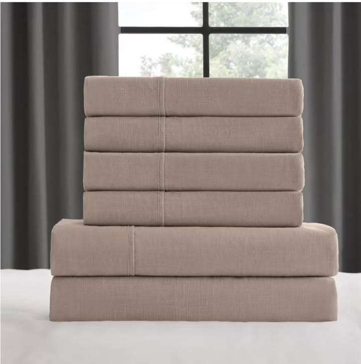 Member's Mark Washed Cotton Textured Sheet Set Brown Size Queen
