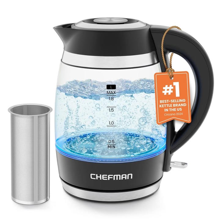 Chefman Fast-Boil 1.8L Electric Kettle, 1500W with Removable Tea Infuser
