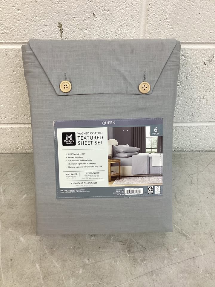 Member's Mark Washed Cotton Textured Sheet Set Grey Size Queen