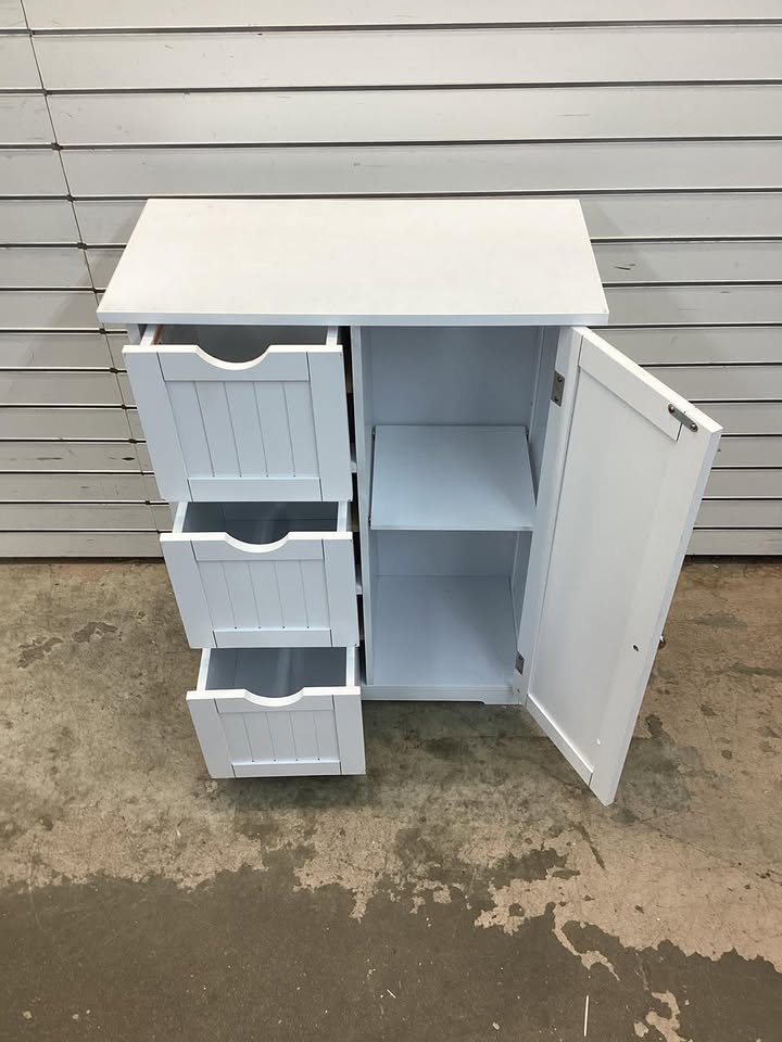 Costway Bathroom Floor Cabinet Side Storage with 3 Drawers and 1 Cupboard