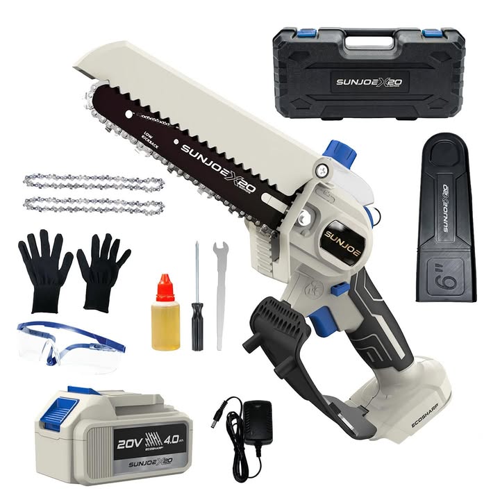 Sun Joe 20V Cordless Handheld Chainsaw & Pruning Saw, 6", 4.0Ah Battery & Charger Included