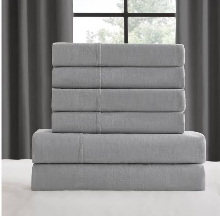 Member's Mark Washed Cotton Textured Sheet Set Grey Size Queen