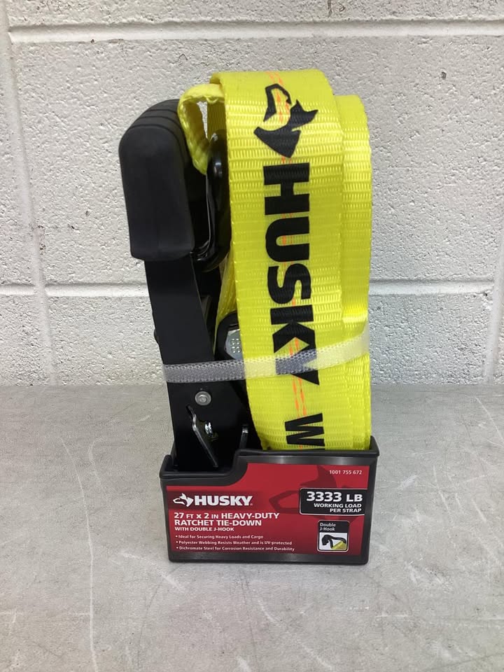 Husky 27 ft. x 2 in. Heavy-Duty Ratchet Tie-Down Strap with J Hook