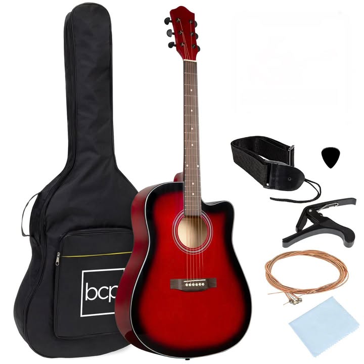 Full Size Beginner Acoustic Guitar Set with Case, Strap, Capo - 41in