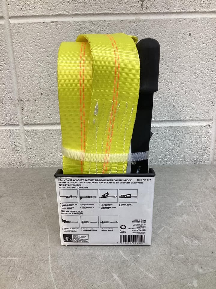 Husky 27 ft. x 2 in. Heavy-Duty Ratchet Tie-Down Strap with J Hook