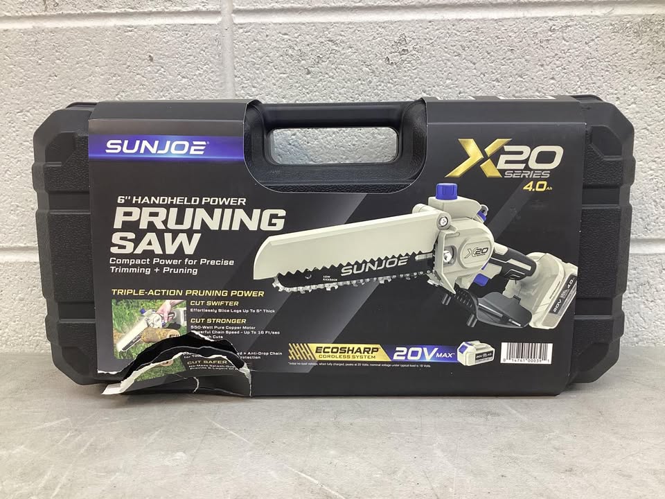 Sun Joe 20V Cordless Handheld Chainsaw & Pruning Saw, 6", 4.0Ah Battery & Charger Included