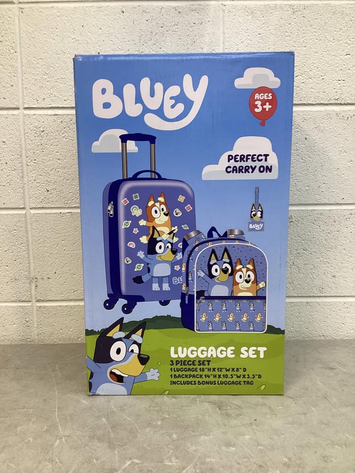 3-Piece Bluey Kids Luggage Set | Rolling Suitcase, Backpack & Luggage Tag