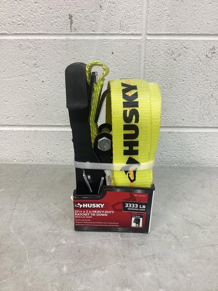 Husky 2 in. x 27 ft. Heavy-Duty Ratchet Tie-Down Strap with Flat Hooks