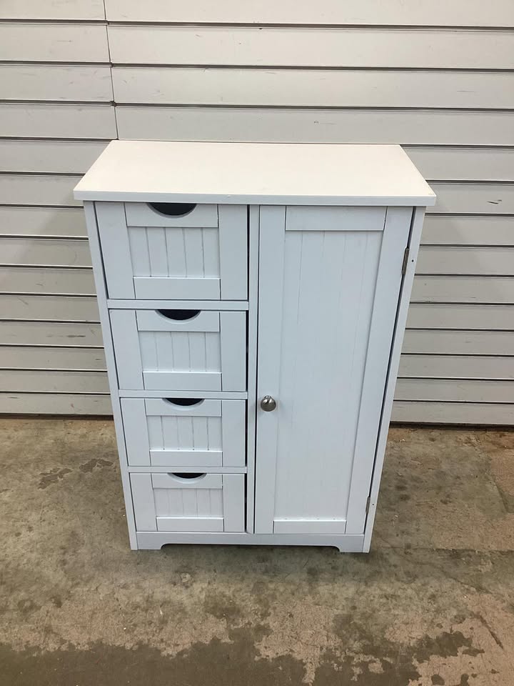 Costway Bathroom Storage Wooden 4 Drawer Cabinet Cupboard 2 Shelves Free Standing White