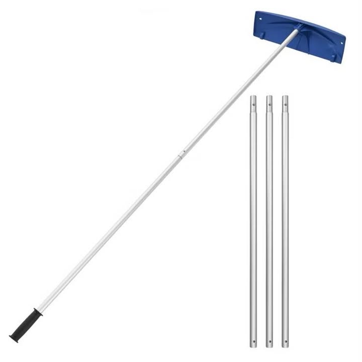 Snow Roof Rake, 24 in PP Plastic Blade, 3.8-18.2 ft Adjustable Roof Snow Scraper with Wheels for Leaves Debris Removal