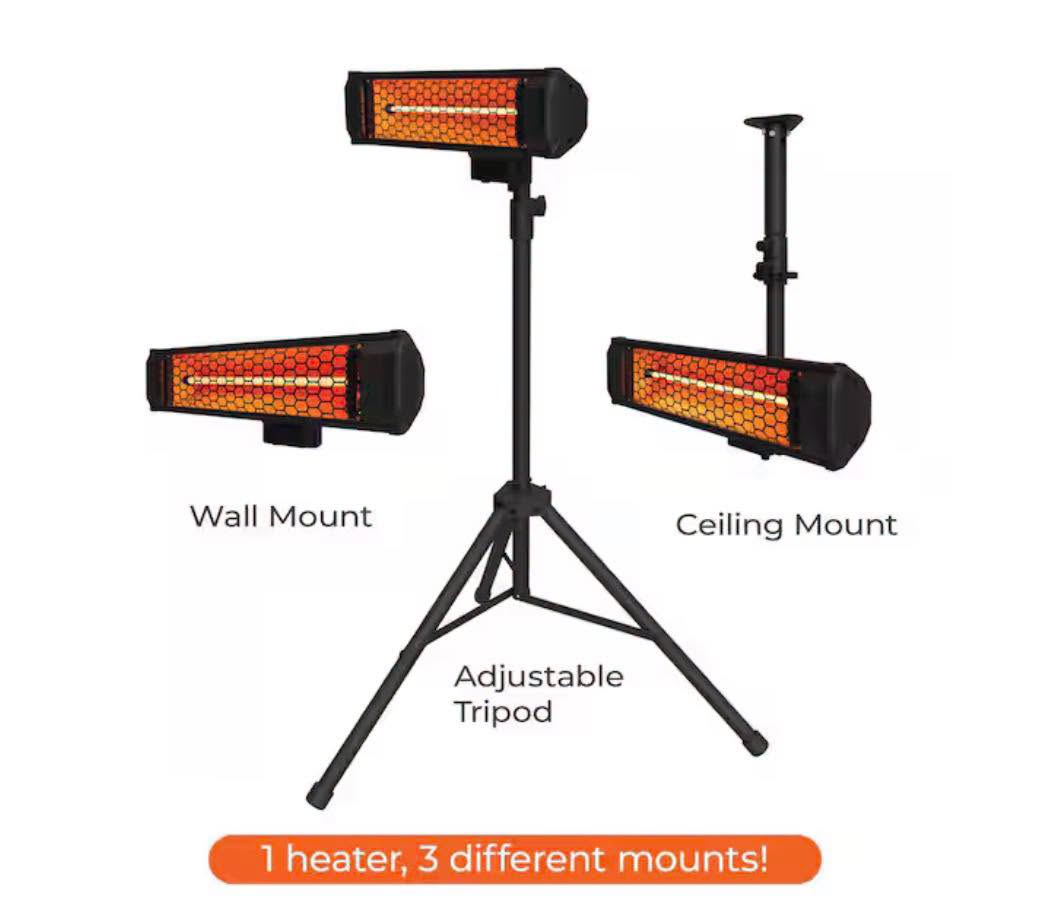 HEAT STORMTradesman 1500-Watt Electric Indoor/Outdoor Quartz Infrared Portable Space Heater w/Tripod Wall and Ceiling Mount