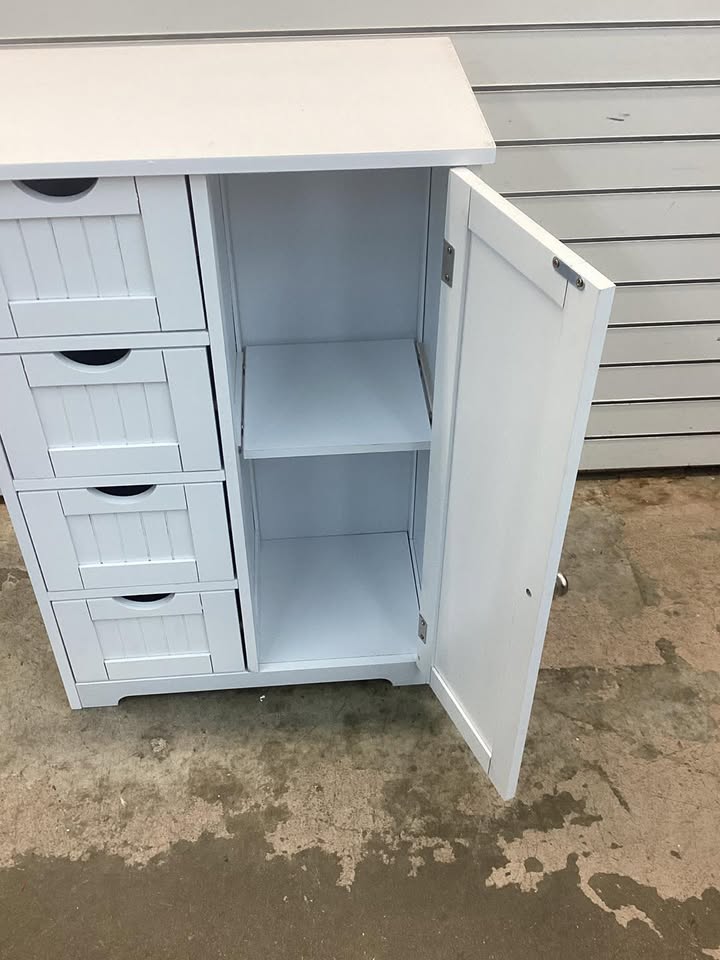 Costway Bathroom Storage Wooden 4 Drawer Cabinet Cupboard 2 Shelves Free Standing White