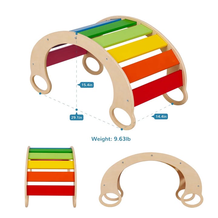 Wooden Toddler Climber Arch, Pikler Triangle, Waldorf Rocker Toys for Toddlers