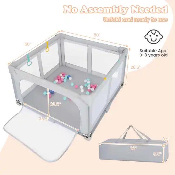 Honeyjoy Large Baby Playpen 50" x 50" with Zipper Gate Light Gray