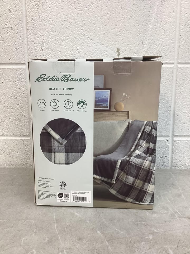 Eddie Bauer Reversible Plaid Heated Plush Throw Blanket, 60"x70"